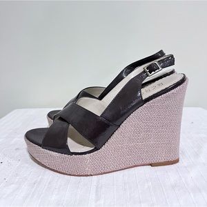 Chocolate Brown BCBG patent leather wedges